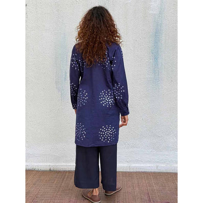 Chidiyaa Navy Blue Paper Moon Bandhej Cotton Kurta