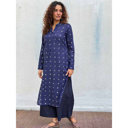 Chidiyaa Navy Blue Midnight Waltz Bandhej Cotton Kurta