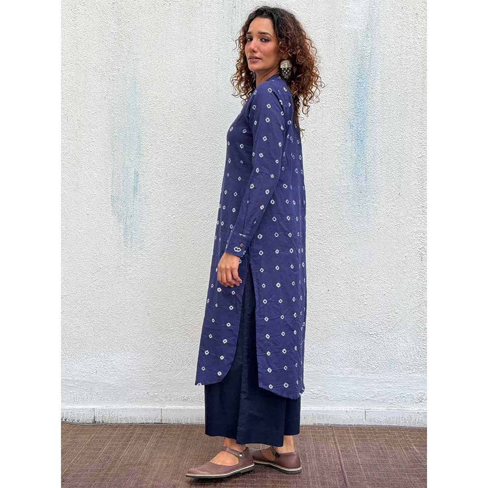Chidiyaa Navy Blue Midnight Waltz Bandhej Cotton Kurta