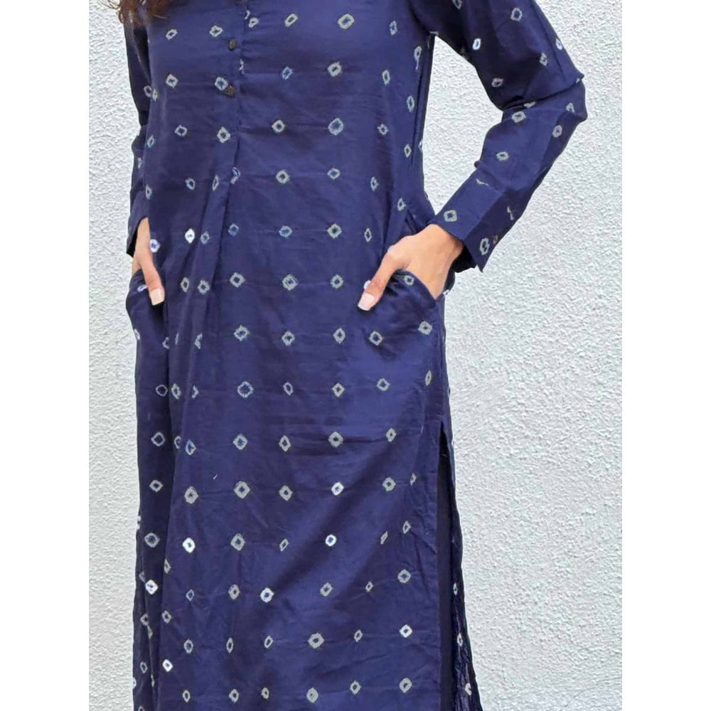 Chidiyaa Navy Blue Midnight Waltz Bandhej Cotton Kurta