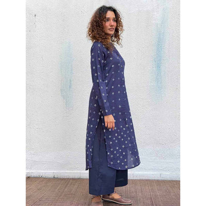 Chidiyaa Navy Blue Midnight Waltz Bandhej Cotton Kurta