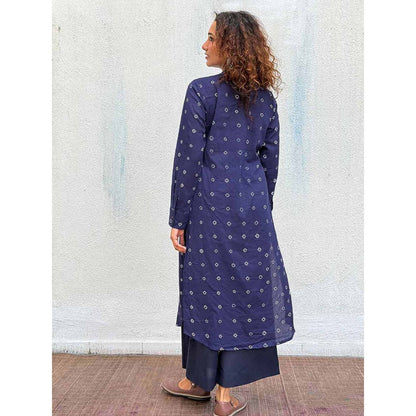 Chidiyaa Navy Blue Midnight Waltz Bandhej Cotton Kurta