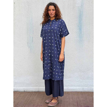 Chidiyaa Navy Blue Breezy Belle Bandhej Cotton Kurta