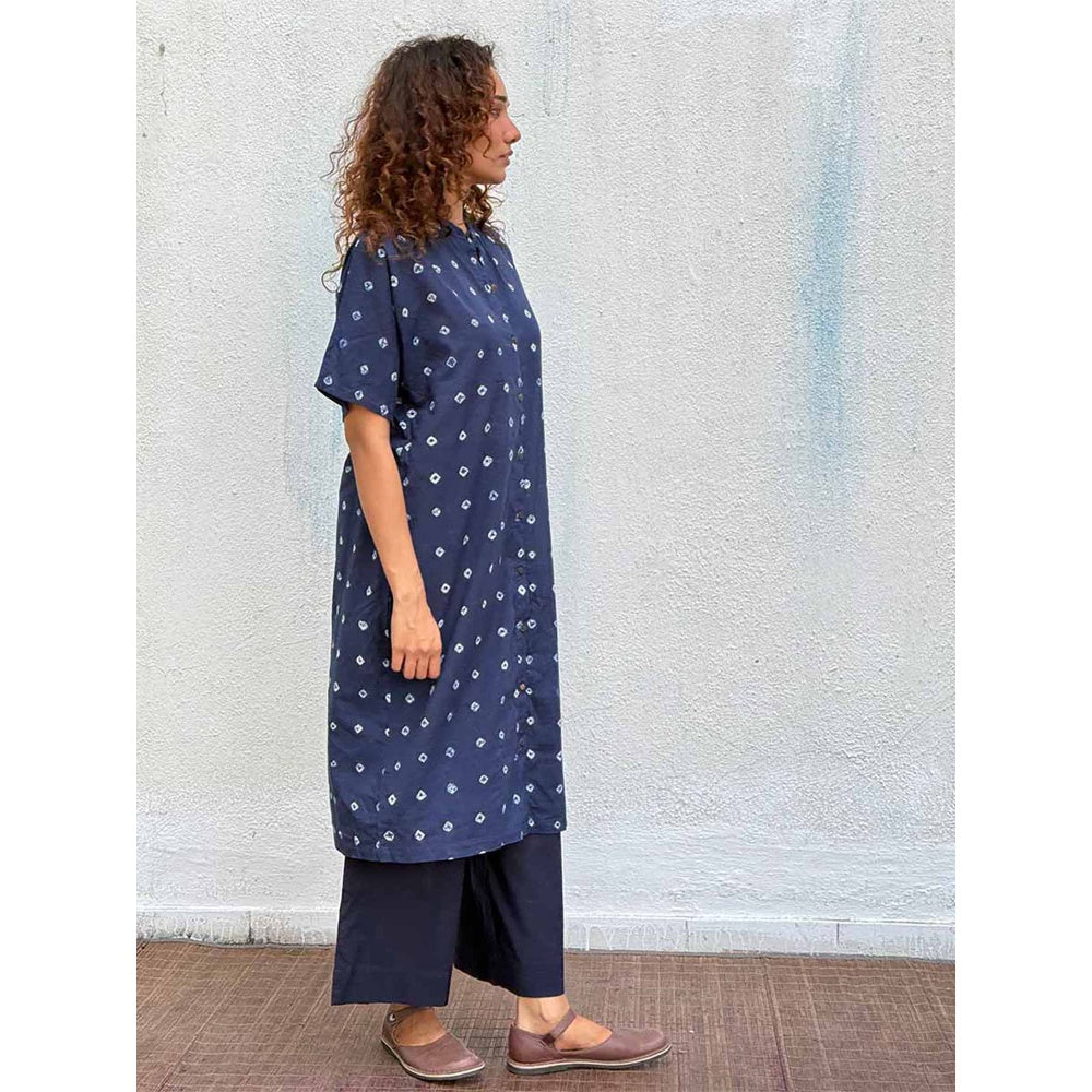 Chidiyaa Navy Blue Breezy Belle Bandhej Cotton Kurta