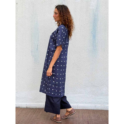 Chidiyaa Navy Blue Breezy Belle Bandhej Cotton Kurta