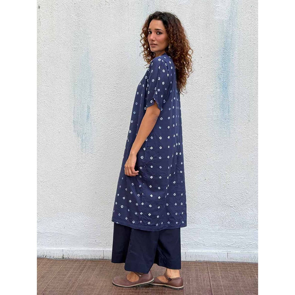 Chidiyaa Navy Blue Breezy Belle Bandhej Cotton Kurta