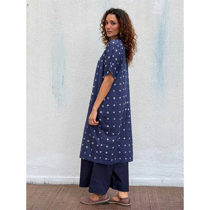 Chidiyaa Navy Blue Breezy Belle Bandhej Cotton Kurta