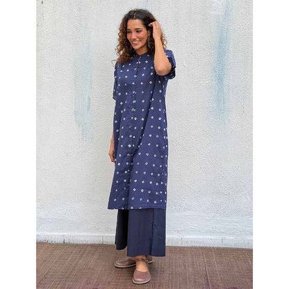 Chidiyaa Navy Blue Breezy Belle Bandhej Cotton Kurta