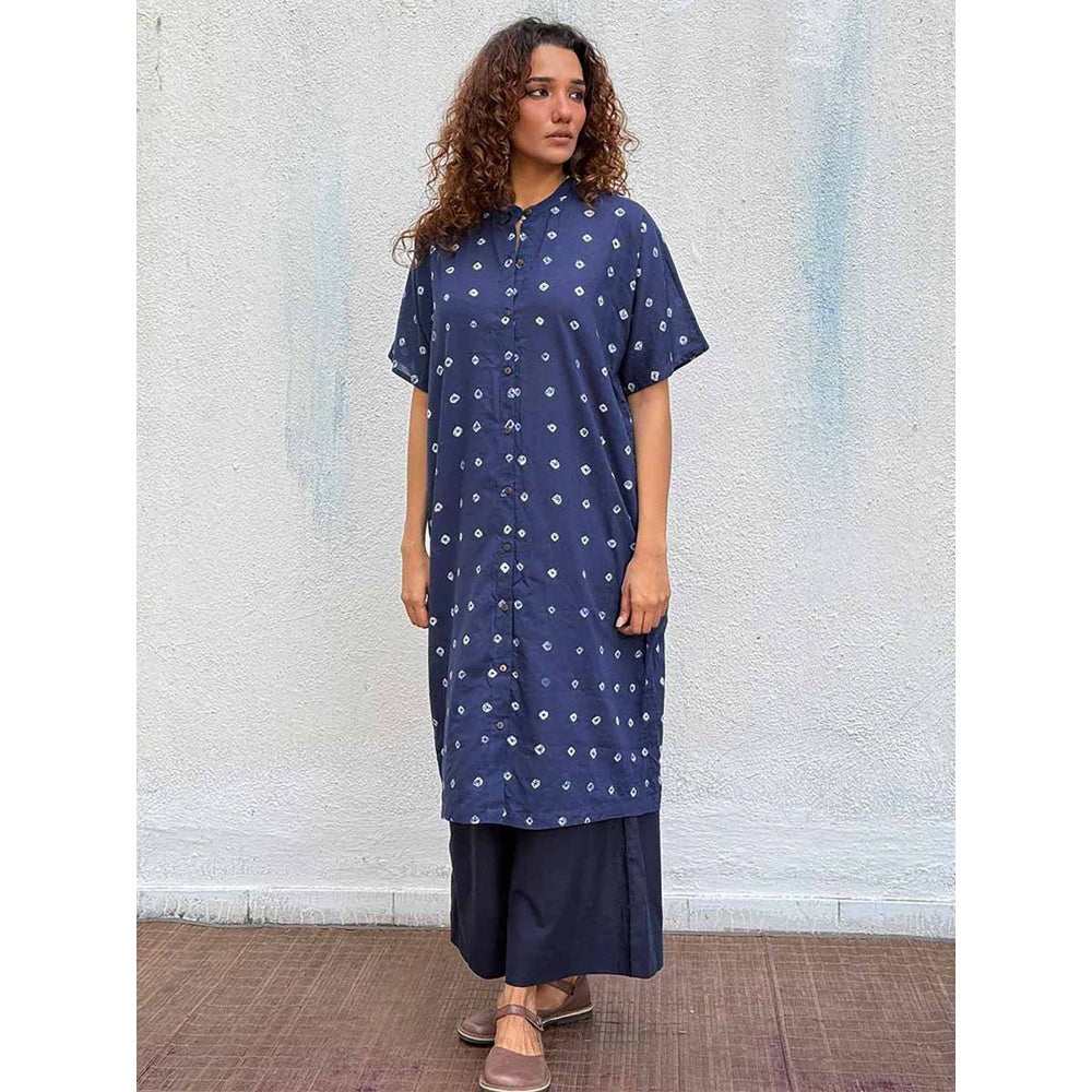 Chidiyaa Navy Blue Breezy Belle Bandhej Cotton Kurta