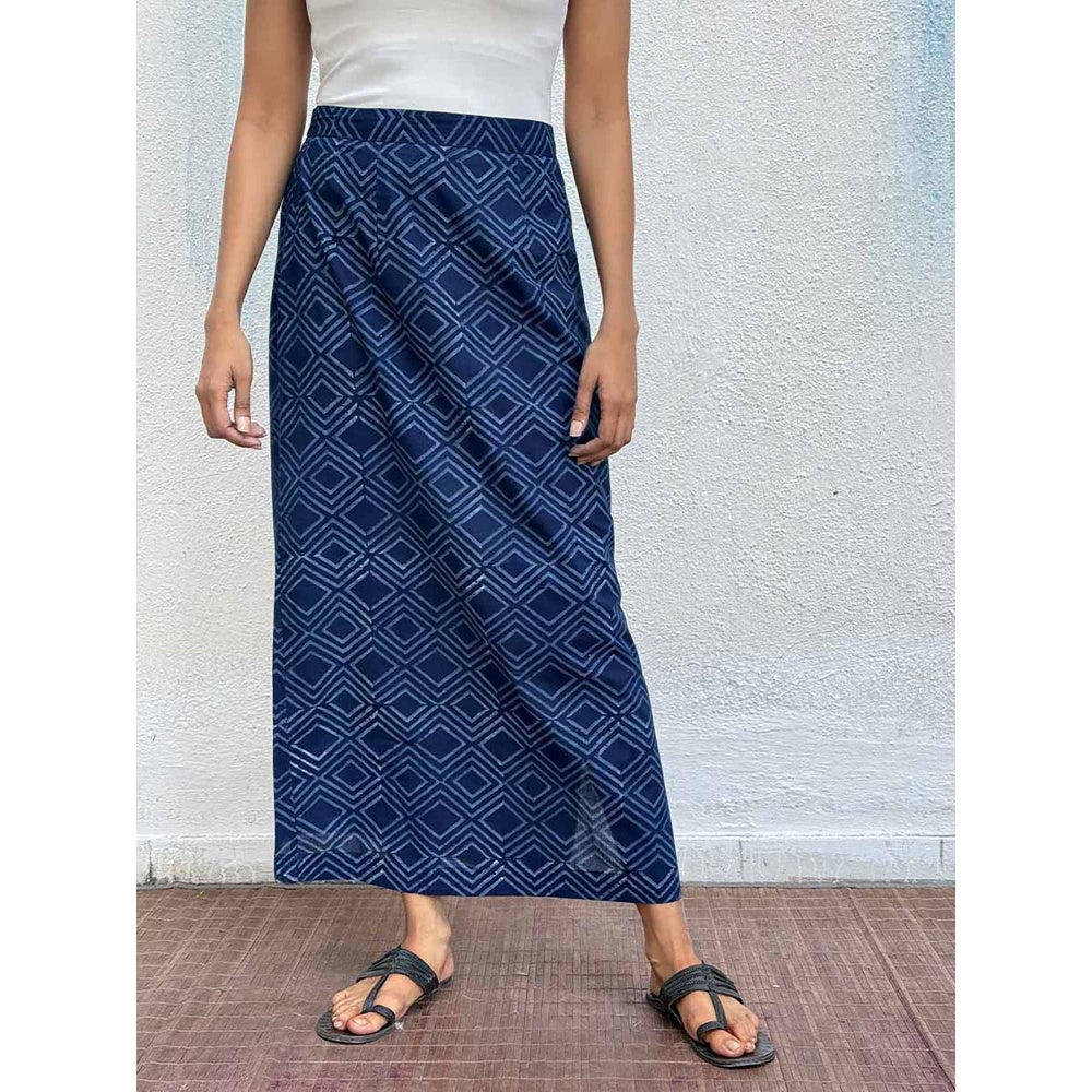 Chidiyaa Navy Blue Bunting Block Printed Cotton Skirt