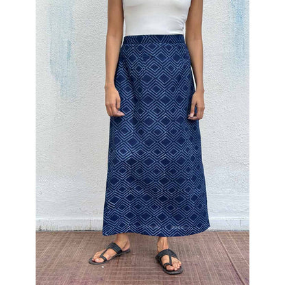 Chidiyaa Navy Blue Bunting Block Printed Cotton Skirt