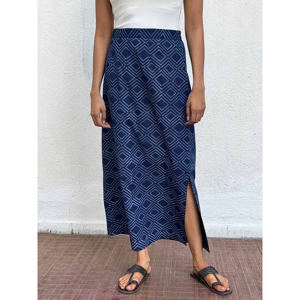 Chidiyaa Navy Blue Bunting Block Printed Cotton Skirt