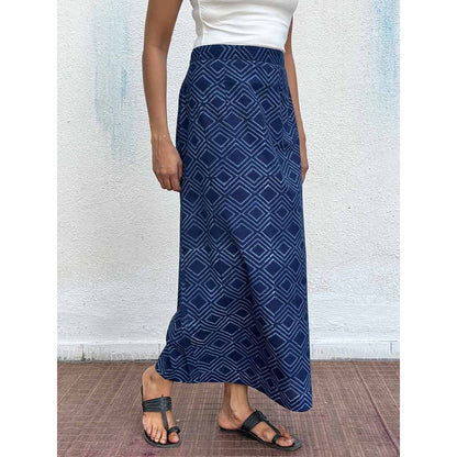 Chidiyaa Navy Blue Bunting Block Printed Cotton Skirt
