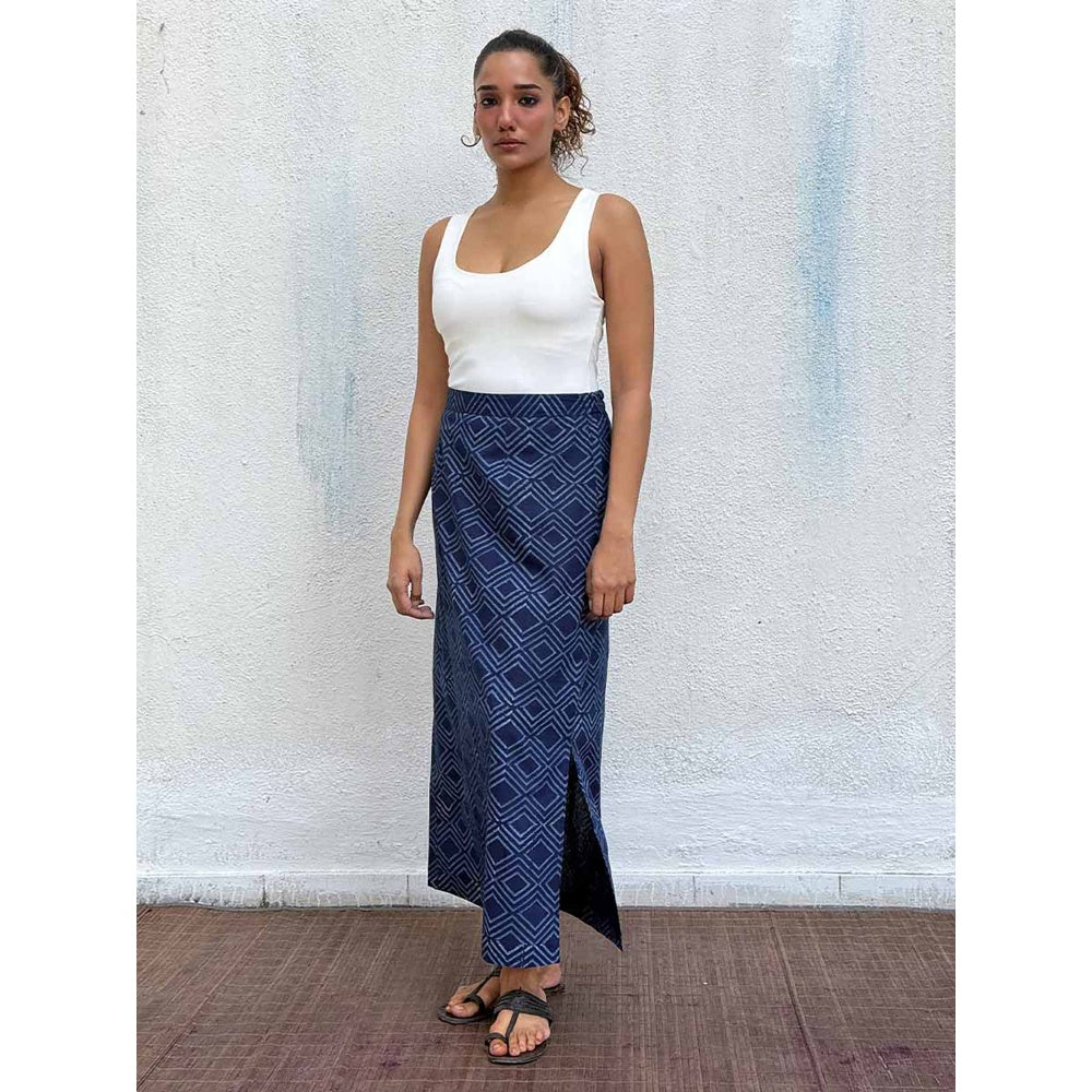 Chidiyaa Navy Blue Bunting Block Printed Cotton Skirt