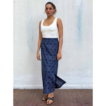Chidiyaa Navy Blue Bunting Block Printed Cotton Skirt