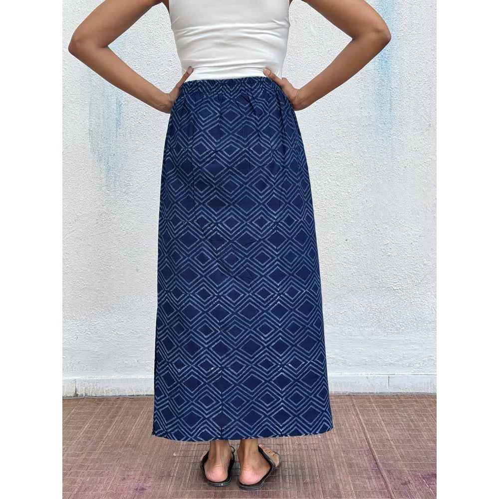 Chidiyaa Navy Blue Bunting Block Printed Cotton Skirt