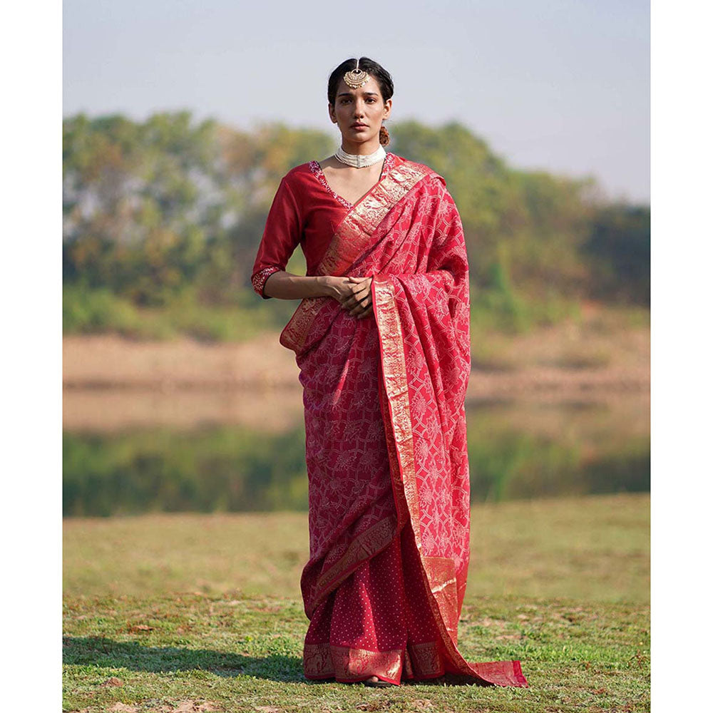 Chidiyaa Rang Barse Radha Block Print Dola Silk Saree