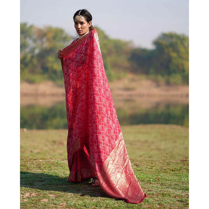 Chidiyaa Rang Barse Radha Block Print Dola Silk Saree