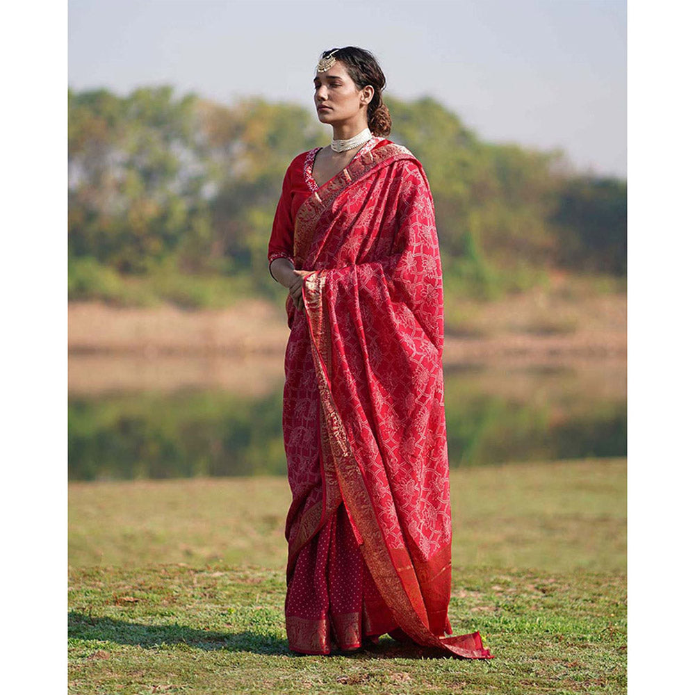 Chidiyaa Rang Barse Radha Block Print Dola Silk Saree