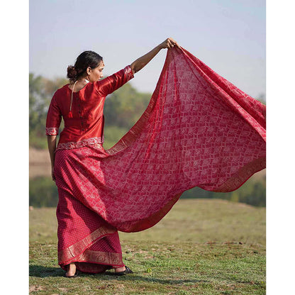 Chidiyaa Rang Barse Radha Block Print Dola Silk Saree