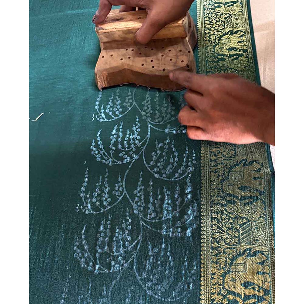 Chidiyaa Rang Barse Madhu Rima Block Print Dola Silk Saree