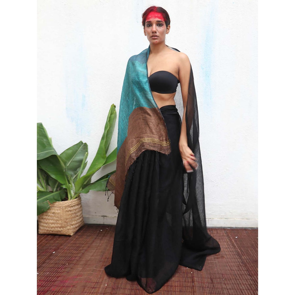 Chidiyaa Kaali Mahamaya Handwoven Linen Saree
