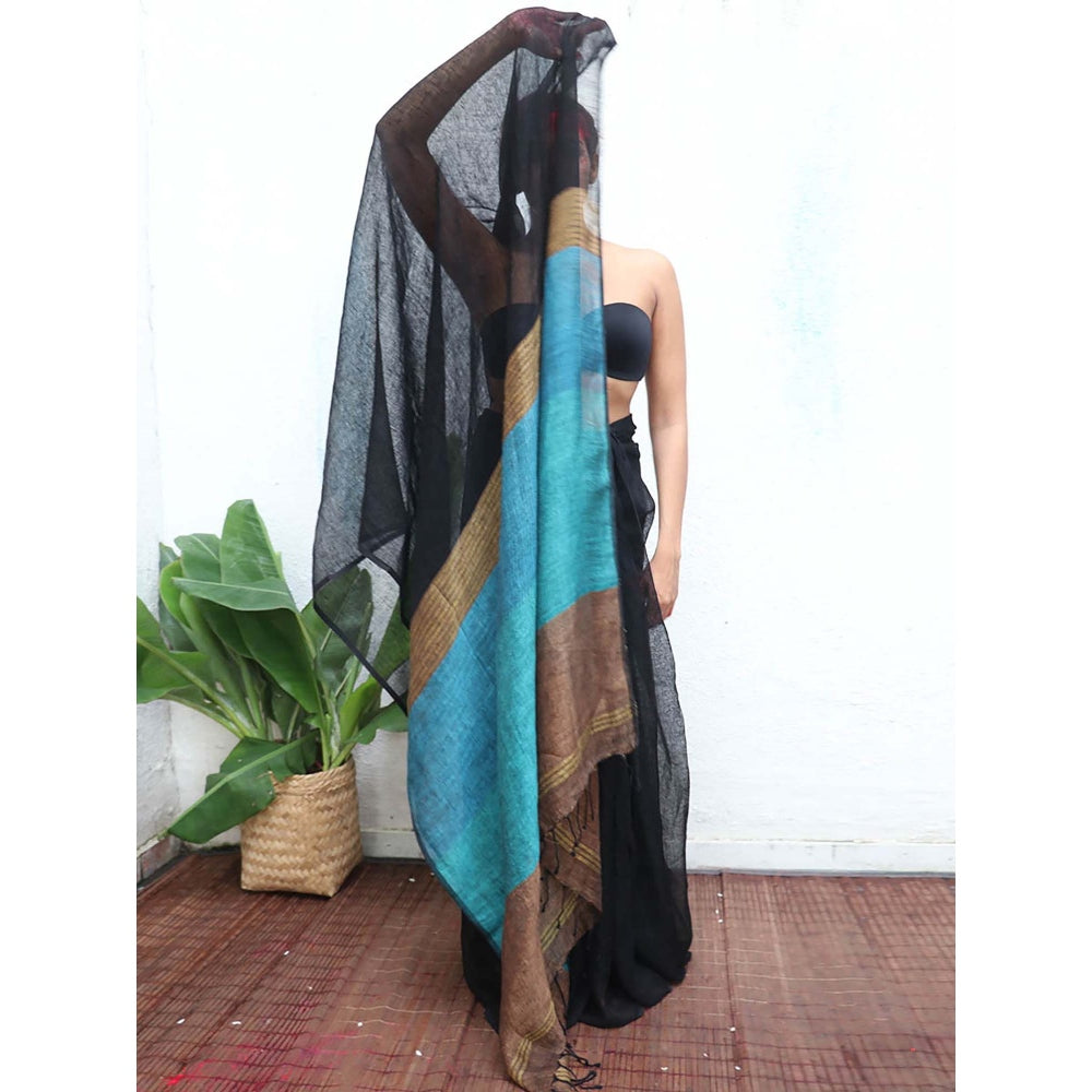 Chidiyaa Kaali Mahamaya Handwoven Linen Saree