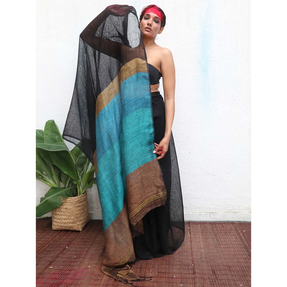 Chidiyaa Kaali Mahamaya Handwoven Linen Saree