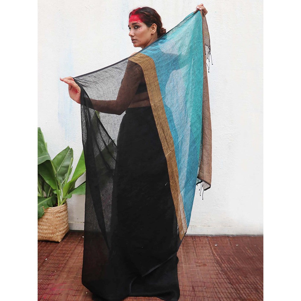 Chidiyaa Kaali Mahamaya Handwoven Linen Saree
