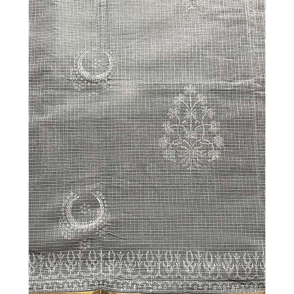 Chidiyaa Safed Milk Glass Kota Doria White Block Printed Saree with Unstitched Blouse
