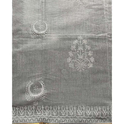 Chidiyaa Safed Milk Glass Kota Doria White Block Printed Saree with Unstitched Blouse