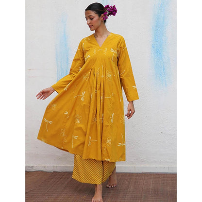 Chidiyaa Dahlia Block Printed Cotton Kurta with Pant