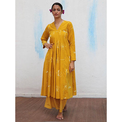 Chidiyaa Dahlia Block Printed Cotton Kurta with Pant