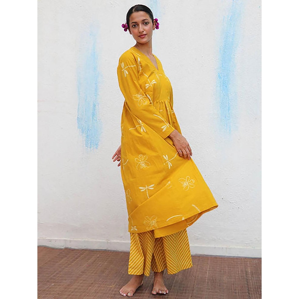 Chidiyaa Dahlia Block Printed Cotton Kurta with Pant