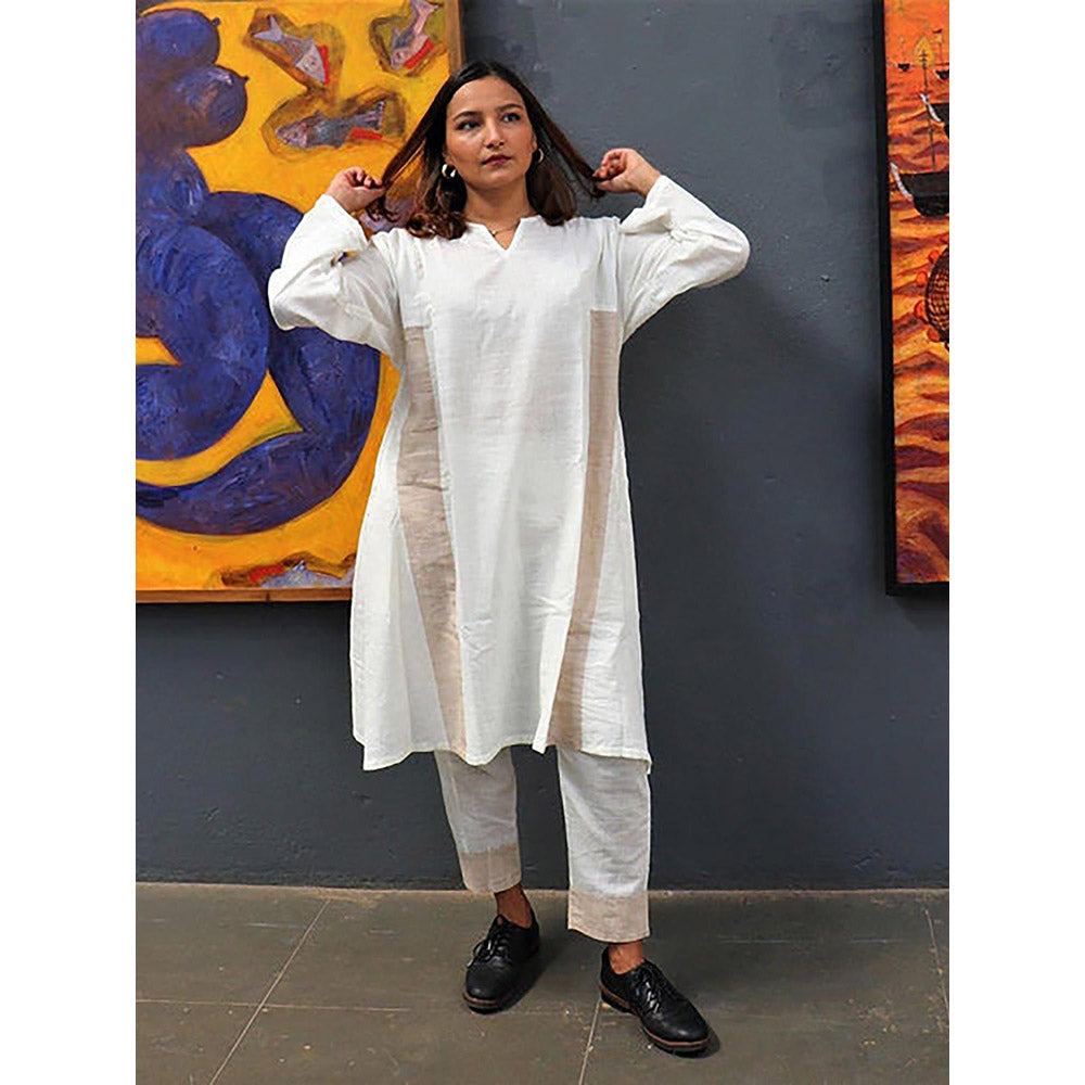 Chidiyaa Handwoven Cotton Milk Kurta with Pant