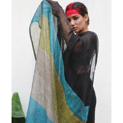 Chidiyaa Virupakshi Black Handwoven Linen Saree with Unstitched Blouse - Kali