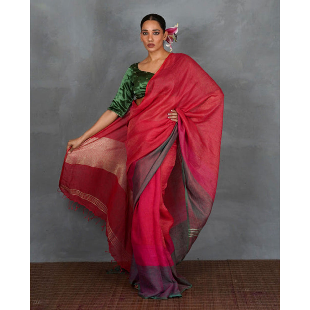 Chidiyaa Glow Handwoven Linen Saree with Unstitched Blouse - Tara