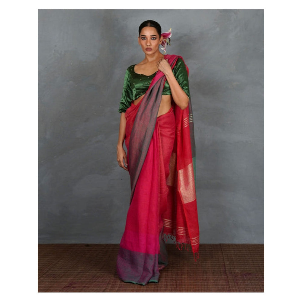 Chidiyaa Glow Handwoven Linen Saree with Unstitched Blouse - Tara