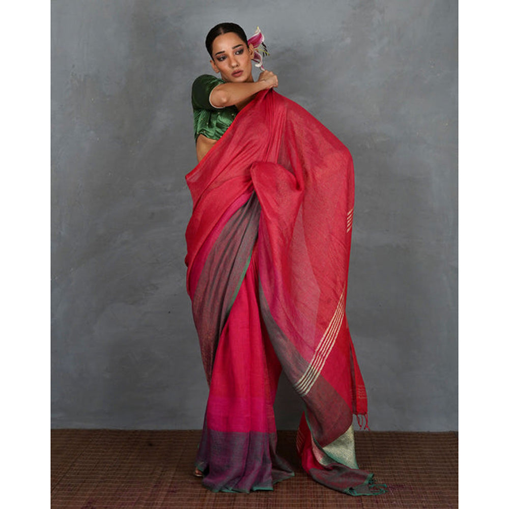 Chidiyaa Glow Handwoven Linen Saree with Unstitched Blouse - Tara