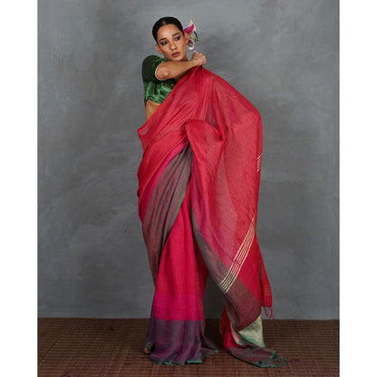 Chidiyaa Glow Handwoven Linen Saree with Unstitched Blouse - Tara
