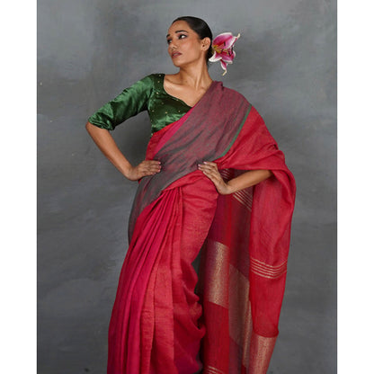 Chidiyaa Glow Handwoven Linen Saree with Unstitched Blouse - Tara