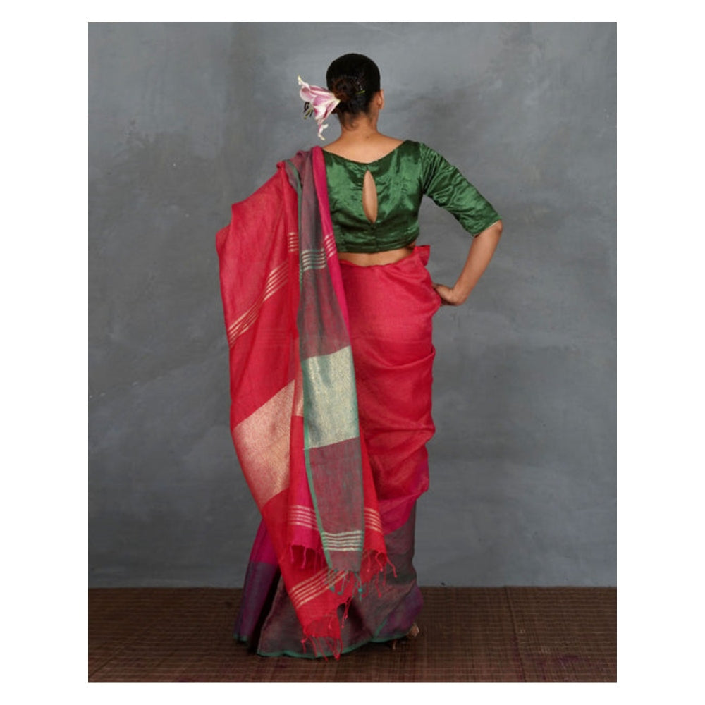 Chidiyaa Glow Handwoven Linen Saree with Unstitched Blouse - Tara