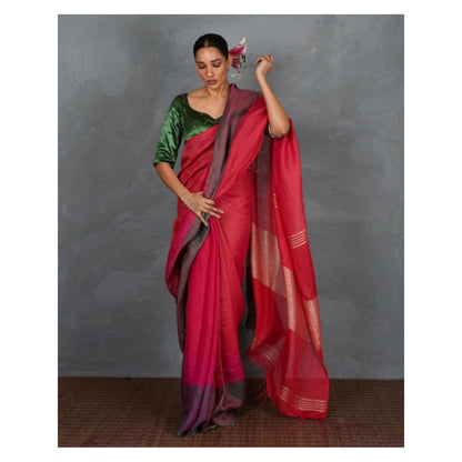 Chidiyaa Glow Handwoven Linen Saree with Unstitched Blouse - Tara