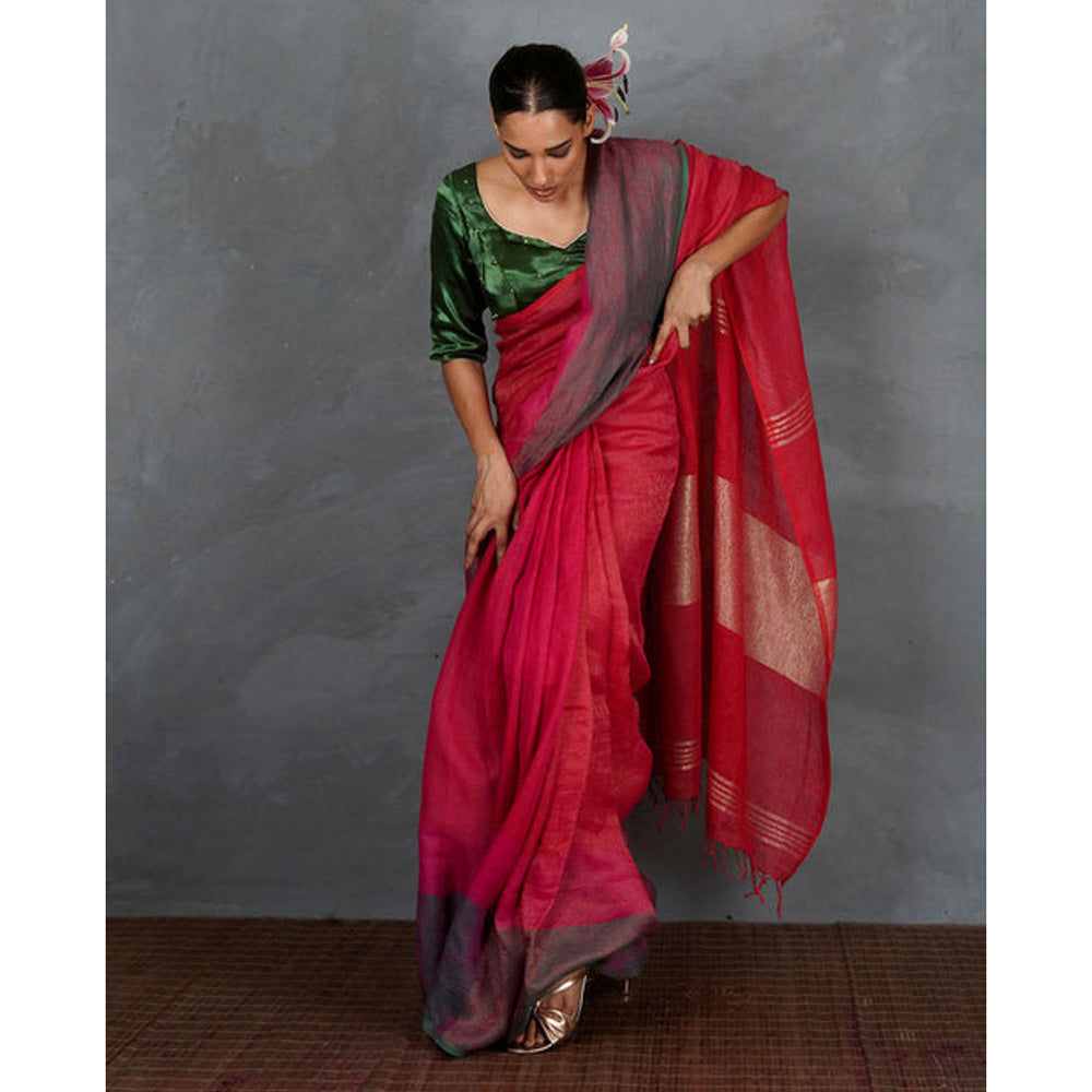 Chidiyaa Glow Handwoven Linen Saree with Unstitched Blouse - Tara