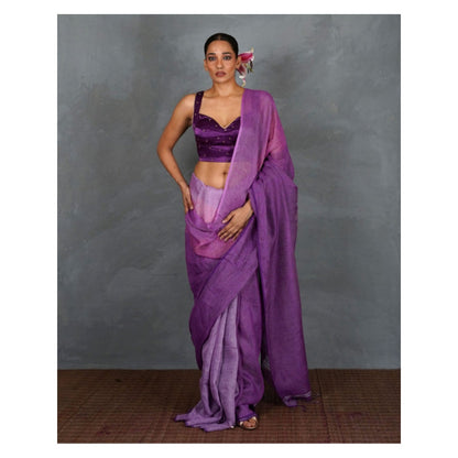 Chidiyaa Embrace Glow Purple Handwoven Linen Saree with Unstitched Blouse - Tara