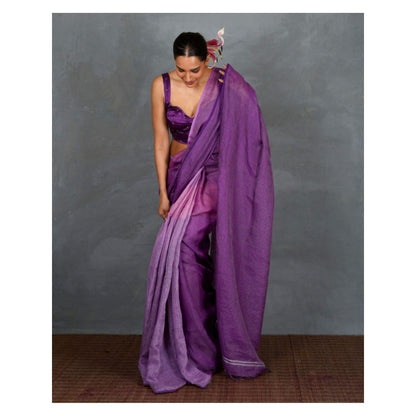 Chidiyaa Embrace Glow Purple Handwoven Linen Saree with Unstitched Blouse - Tara