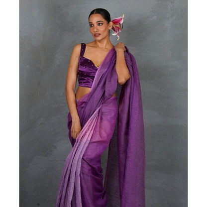 Chidiyaa Embrace Glow Purple Handwoven Linen Saree with Unstitched Blouse - Tara