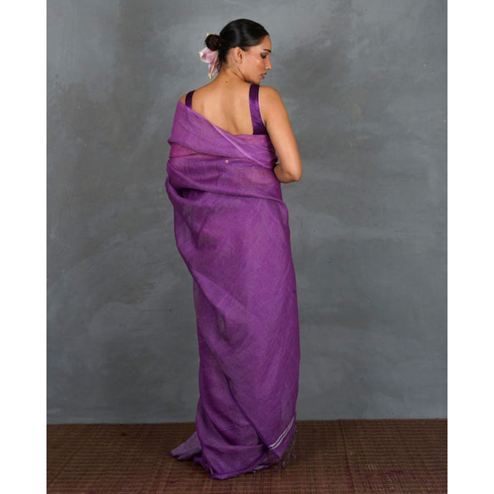 Chidiyaa Embrace Glow Purple Handwoven Linen Saree with Unstitched Blouse - Tara