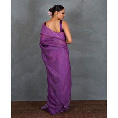 Chidiyaa Embrace Glow Purple Handwoven Linen Saree with Unstitched Blouse - Tara