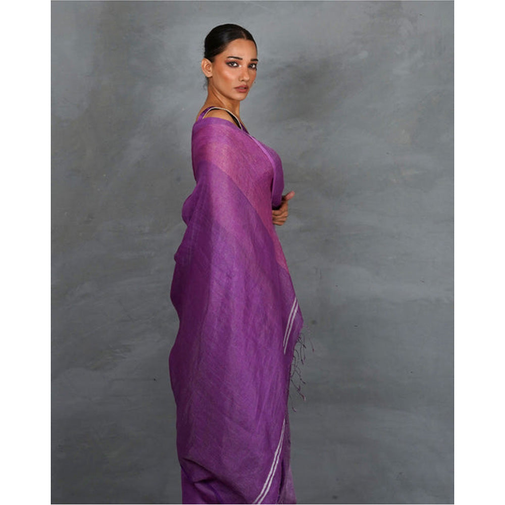 Chidiyaa Embrace Glow Purple Handwoven Linen Saree with Unstitched Blouse - Tara